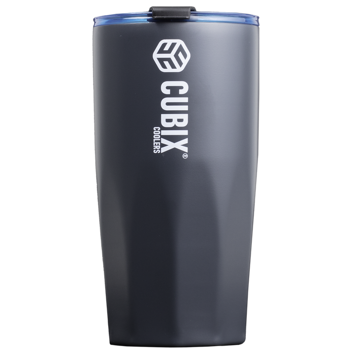 Cubix Outdoors 20oz Steel Insulated Tumbler with Dual-Function Lid-Charcoal w/ Blue Lid