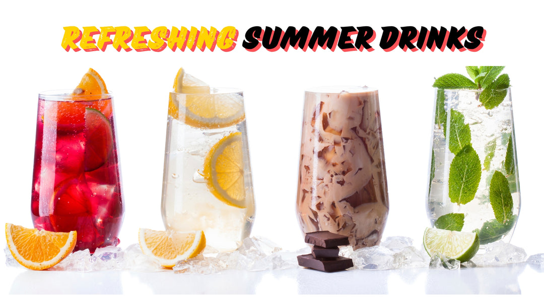 Four glasses of refreshing summer drinks