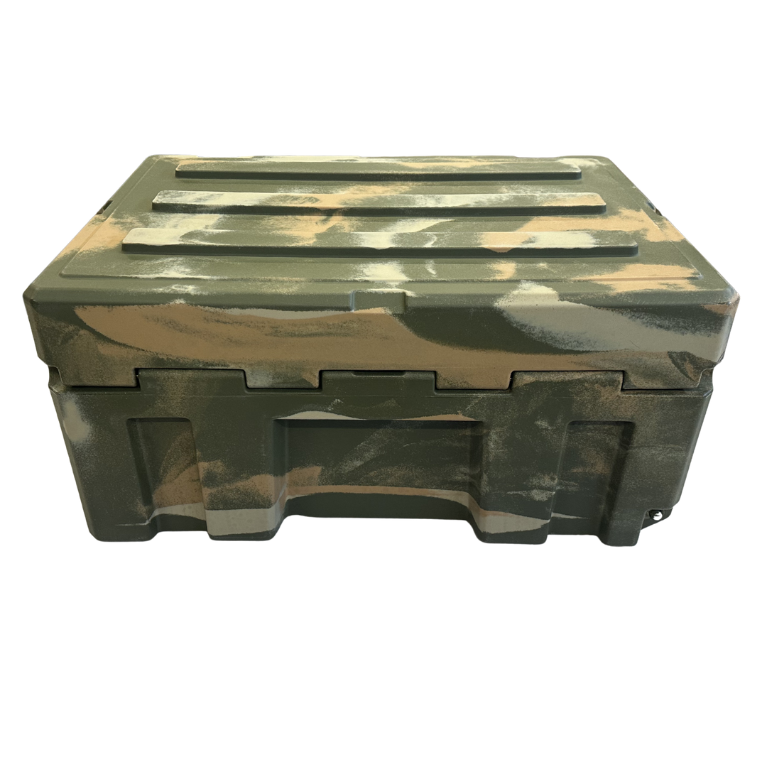 Rear view of Cubix 76L cargo case in exclusive Hunter Camo finish