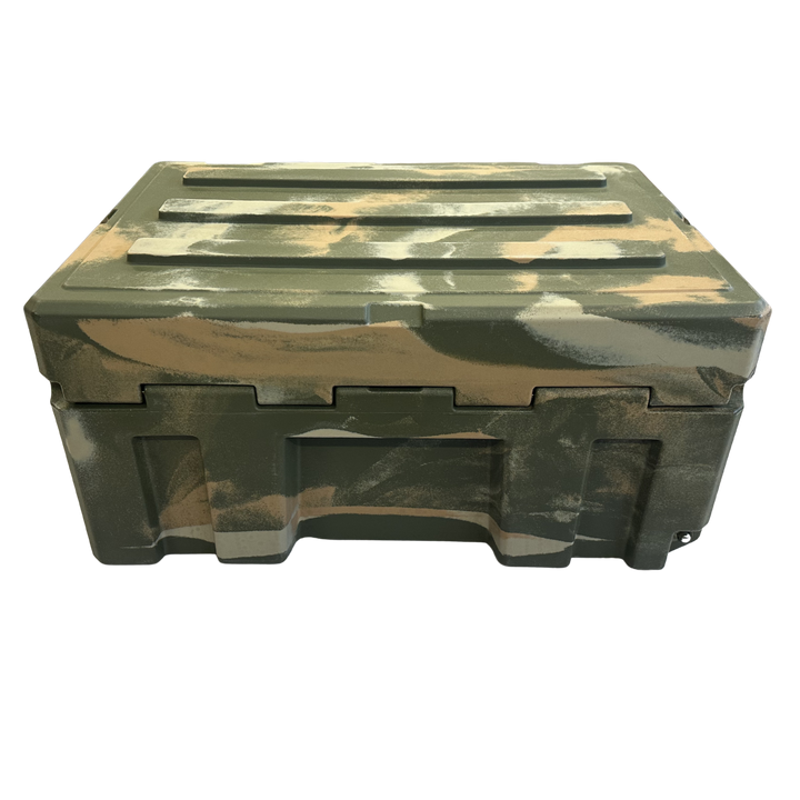Rear view of Cubix 76L cargo case in exclusive Hunter Camo finish