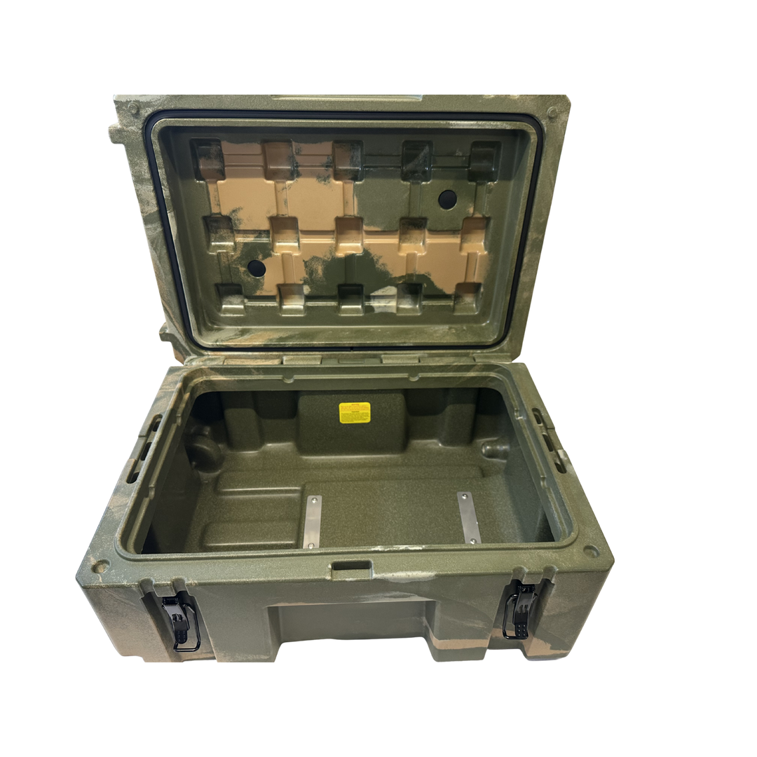 Open Cubix 76L cargo case showing full-volume foam-free interior