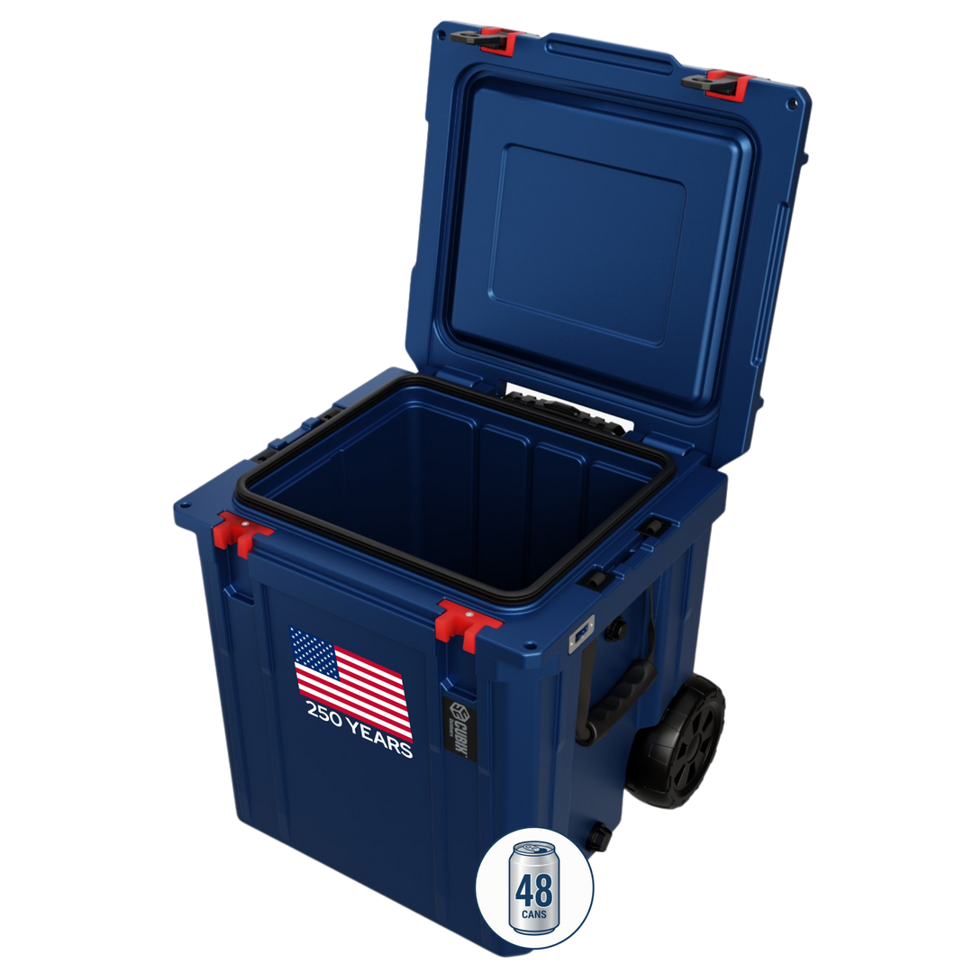 America 250 Free Upgrade-46 Quart Rotomolded Cooler With Wheels - QuadraX