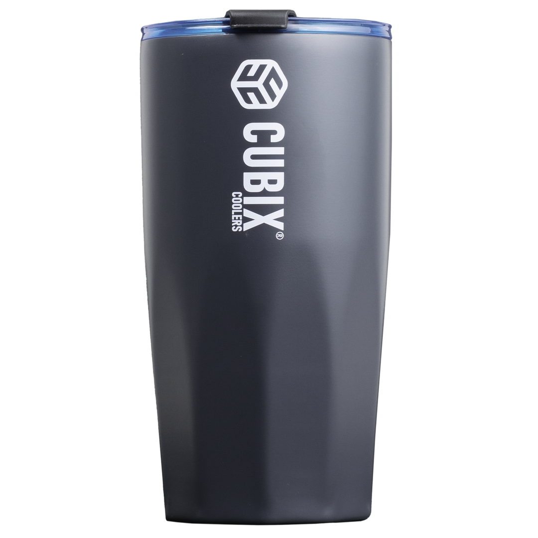 Cubix Outdoors 20oz Steel Insulated Tumbler with Dual-Function Lid-Charcoal w/ Blue Lid