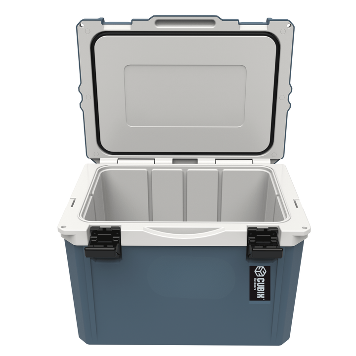 Cubix lightweight cooler with capacity for 24 cans plus ice. Half the weight of rotomolded coolers.