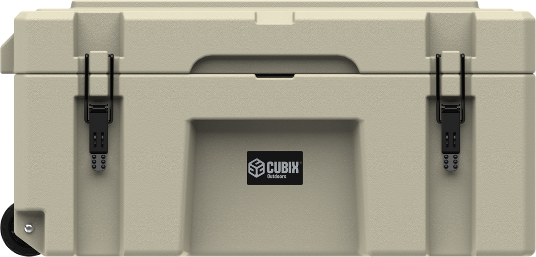 Cubix 76 Liter wheeled cargo case with rust proof latches and cargo strap tie down slots. 