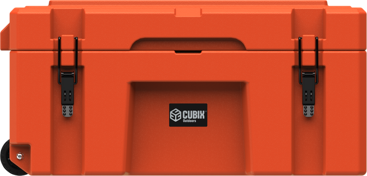 Cubix Outdoors 76L Wheeled Cargo Case with rust-proof steel latches and cargo strap tie down slots for secure transport on your truck, boat, ATV, or trailer.