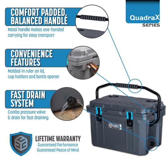 20 Quart QuadraX Cooler - Rotomolded - Granite Grey