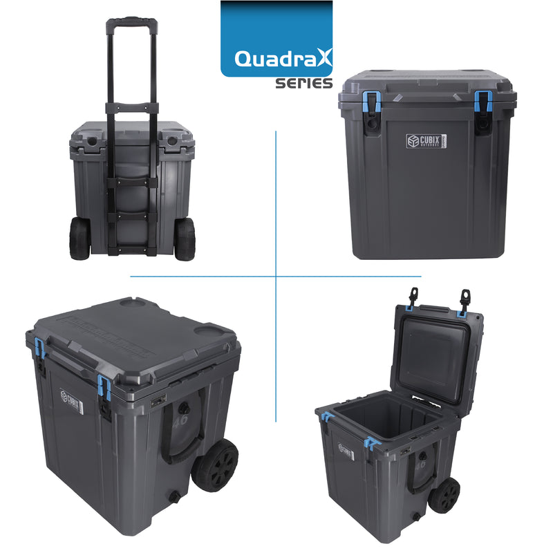 Load image into Gallery viewer, 46 Quart Wheeled QuadraX Cooler - Rotomolded - Granite Grey
