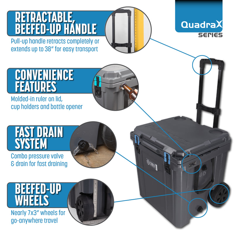 Load image into Gallery viewer, 46 Quart Wheeled QuadraX Cooler - Rotomolded - Granite Grey
