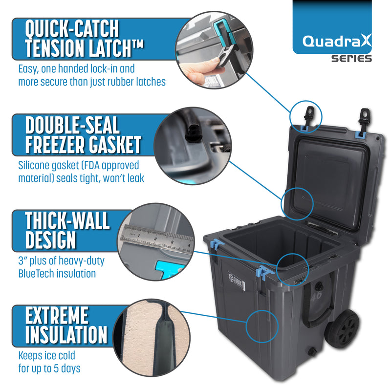 Load image into Gallery viewer, 46 Quart Wheeled QuadraX Cooler - Rotomolded - Granite Grey
