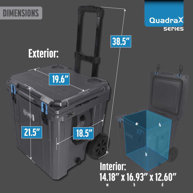 Load image into Gallery viewer, 46 Quart Wheeled QuadraX Cooler - Rotomolded - Granite Grey
