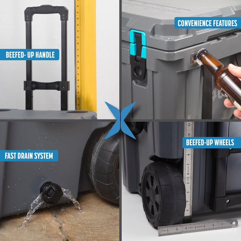 Load image into Gallery viewer, 46 Quart Wheeled QuadraX Cooler - Rotomolded - Abyss Blue
