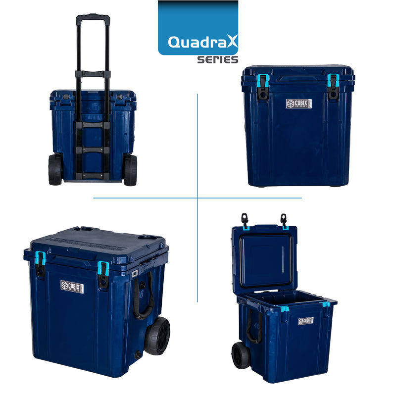 Load image into Gallery viewer, 46 Quart Wheeled QuadraX Cooler - Rotomolded - Abyss Blue
