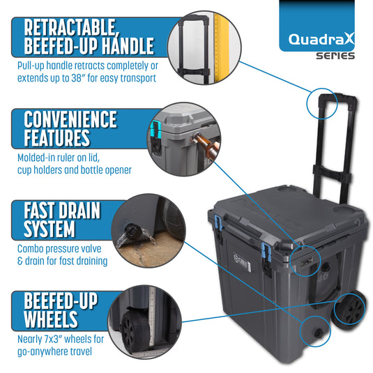 46 Quart Wheeled QuadraX Cooler - Rotomolded - Abyss Blue