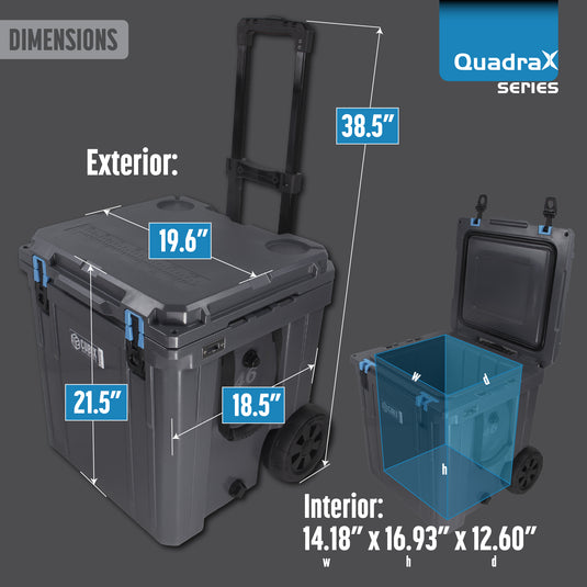 46 Quart Wheeled QuadraX Cooler - Rotomolded - Abyss Blue