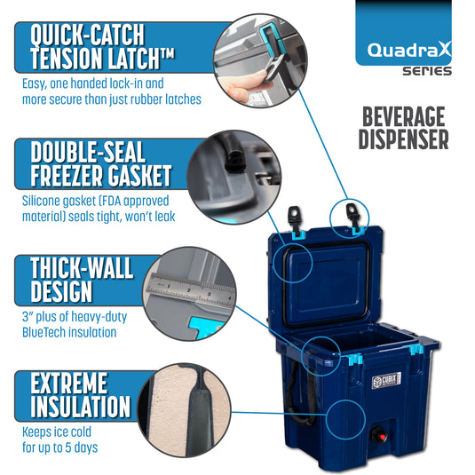 5 Gallon QuadraX Beverage Dispenser - Rotomolded - Abyss Blue