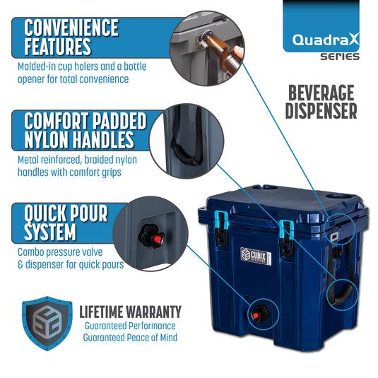 5 Gallon QuadraX Beverage Dispenser - Rotomolded - Abyss Blue