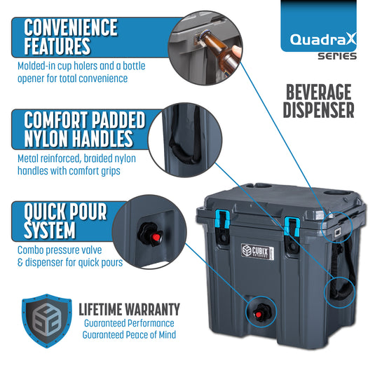 5 Gallon QuadraX Beverage Dispenser - Rotomolded - Granite Grey